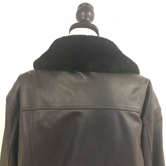 Shearling fur leather bomber jacket large black - Picture 4 of 8